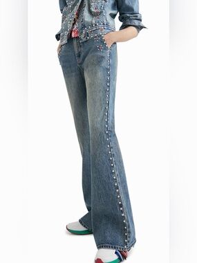 DESIGUAL x JOHNSON HARTIG Flared & Embellished Jeans size small